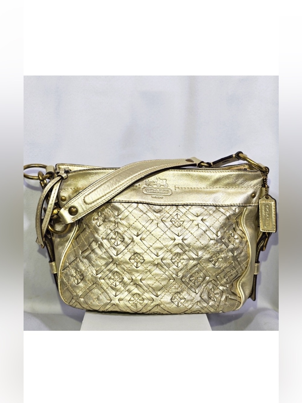 Coach Zoe Woven Gold Satchel